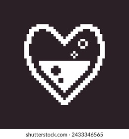 black and white simple flat 1bit pixel art abstract heart half filled with magical liquid icon