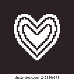 black and white simple flat 1bit pixel art abstract heart in heart icon