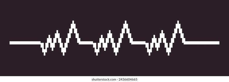 black and white simple flat 1bit vector pixel art of heartbeat cardiogram line