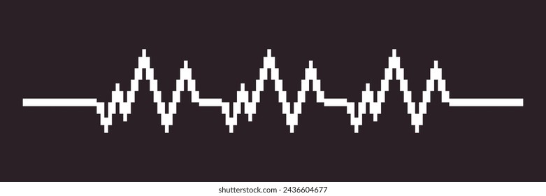 black and white simple flat 1bit vector pixel art of heartbeat cardiogram line