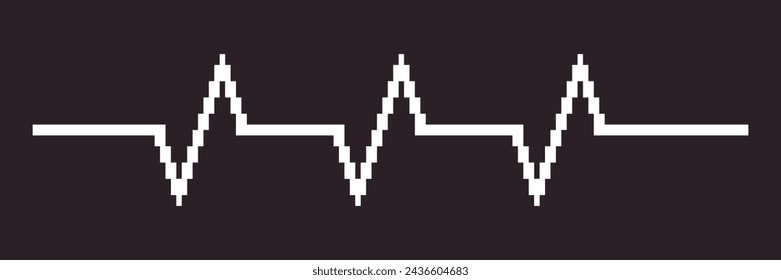 black and white simple flat 1bit vector pixel art of heartbeat cardiogram line