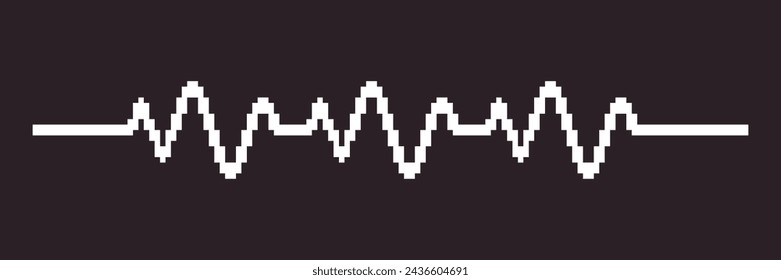 black and white simple flat 1bit vector pixel art of heartbeat cardiogram line