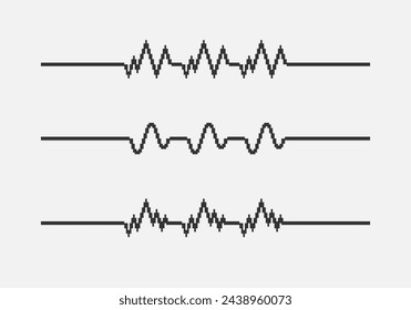 blanco y negro simple plano 1bit vector pixel art conjunto de líneas de cardiograma de latido
