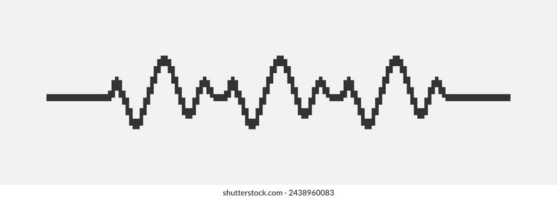black and white simple flat 1bit vector pixel art of heartbeat cardiogram line