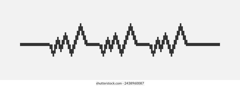 black and white simple flat 1bit vector pixel art of heartbeat cardiogram line