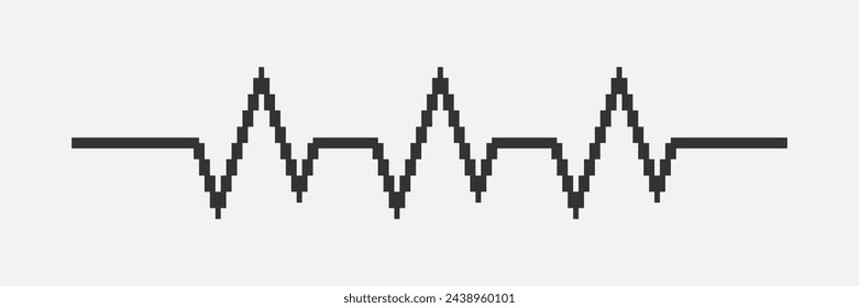 black and white simple flat 1bit vector pixel art of heartbeat cardiogram line