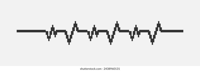 black and white simple flat 1bit vector pixel art of heartbeat cardiogram line
