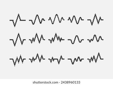 blanco y negro simple plano 1bit vector pixel art conjunto de líneas de cardiograma de latido