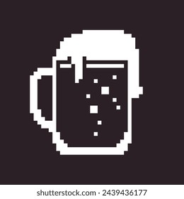 black and white simple flat 1bit vector pixel art icon of beer mug