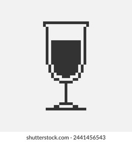 black and white simple flat 1bit vector pixel art icon of wine glass