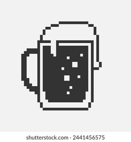 blanco y negro simple plano 1bit vector pixel art icono de la taza de cerveza