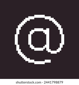 black and white simple flat 1bit vector pixel art icon of round commercial at symbol