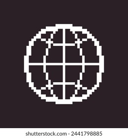 black and white simple flat 1bit vector pixel art icon of round abstract globe
