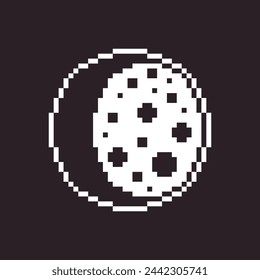 black and white simple flat 1bit vector pixel art icon of the round moon in the craters