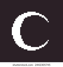 black and white simple flat 1bit vector pixel art icon of crescent moon. new moon