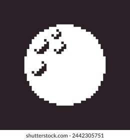 black and white simple flat 1bit vector pixel art icon of the round moon in the craters