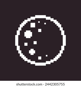 black and white simple flat 1bit vector pixel art icon of the round moon silhouette in the craters
