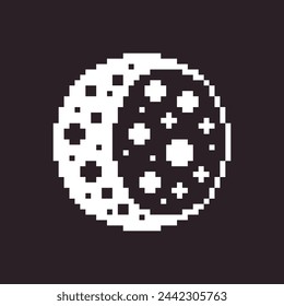 black and white simple flat 1bit vector pixel art icon of the round moon in the craters