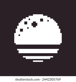 black and white simple flat 1bit vector pixel art icon of the round moon in the craters in 80s style