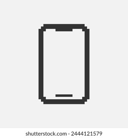 black and white simple flat 1bit vector pixel art icon of smartphone with blank screen
