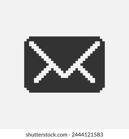 black and white simple flat 1bit vector pixel art icon of paper postal letter