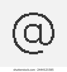 black and white simple flat 1bit vector pixel art icon of round commercial at symbol