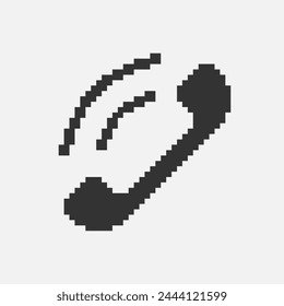 black and white simple flat 1bit vector pixel art icon of telephone handset for call