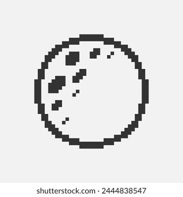 black and white simple flat 1bit vector pixel art icon of the round moon silhouette in the craters