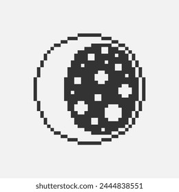 black and white simple flat 1bit vector pixel art icon of the round moon in the craters