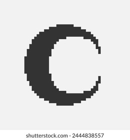 black and white simple flat 1bit vector pixel art icon of crescent moon