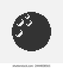 black and white simple flat 1bit vector pixel art icon of the round moon in the craters