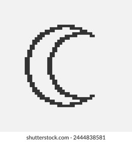 black and white simple flat 1bit vector pixel art icon of crescent moon silhouette