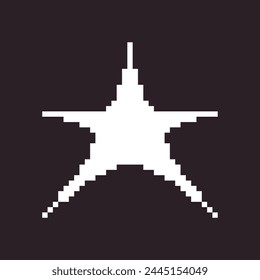 black and white simple flat 1bit vector pixel art icon of star or sparkle. shine effect sign