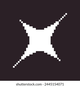 black and white simple flat 1bit vector pixel art icon of star or sparkle. shine effect sign