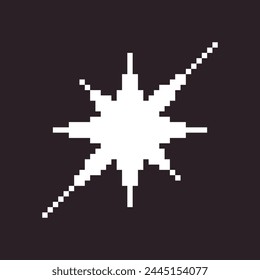 black and white simple flat 1bit vector pixel art icon of star or sparkle. shine effect sign