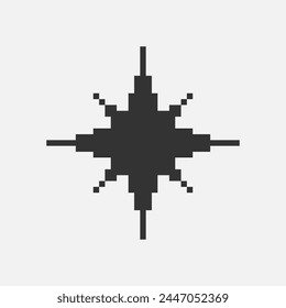 black and white simple flat 1bit vector pixel art icon of star or sparkle. shine effect sign