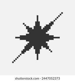 black and white simple flat 1bit vector pixel art icon of star or sparkle. shine effect sign