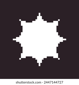black and white simple flat 1bit vector pixel art icon of retro cartoon sun. sunlight sign
