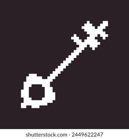 black and white simple flat 1bit vector pixel art icon of fantasy retro vintage key. password login security