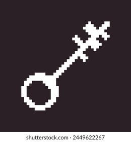 black and white simple flat 1bit vector pixel art icon of fantasy retro vintage key. password login security