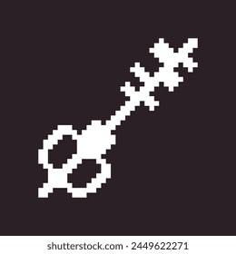 black and white simple flat 1bit vector pixel art icon of fantasy retro vintage key. password login security