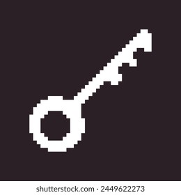 black and white simple flat 1bit vector pixel art icon of fantasy retro vintage key. password login security