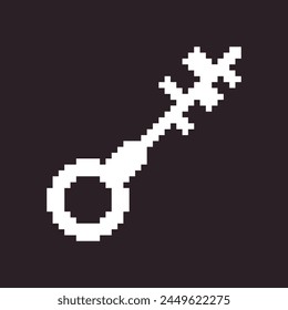 black and white simple flat 1bit vector pixel art icon of fantasy retro vintage key. password login security