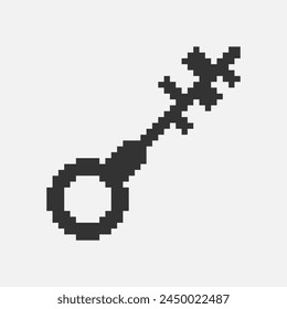 black and white simple flat 1bit vector pixel art icon of fantasy retro vintage key. password login security