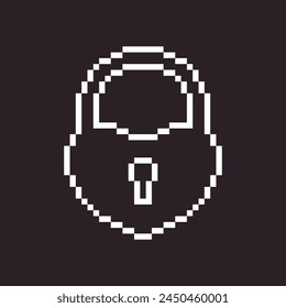 Schwarz-Weiß-Einfache flache 1bit Vektorgrafik Pixel Art Icon of Retro Vintage Locked Heart Shape Vorhängeschloss.