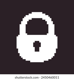 black and white simple flat 1bit vector pixel art icon of retro vintage locked padlock. privacy and access safety