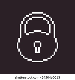 black and white simple flat 1bit vector pixel art icon of retro vintage locked padlock. privacy and access safety