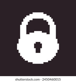 black and white simple flat 1bit vector pixel art icon of retro vintage locked padlock. privacy and access safety