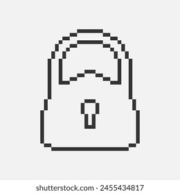 black and white simple flat 1bit vector pixel art icon of retro vintage locked padlock. privacy and access safety