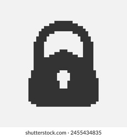 black and white simple flat 1bit vector pixel art icon of retro vintage locked padlock. privacy and access safety